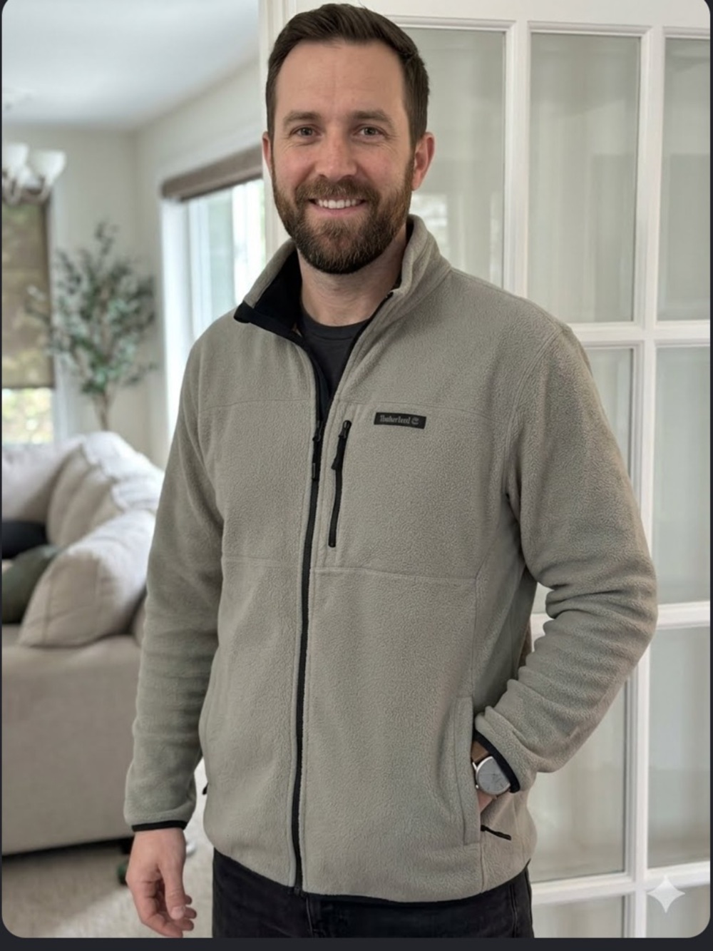 Timberland Men’s Light Gray Full‑Zip Fleece Jacket